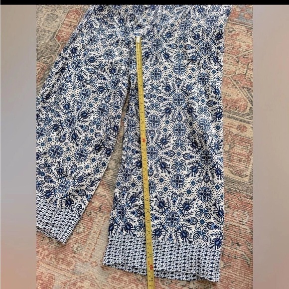 Joie Wide Leg Linen Blend Pant Boho Blue Pockets Print /Size 4 - Picture 5 of 8
